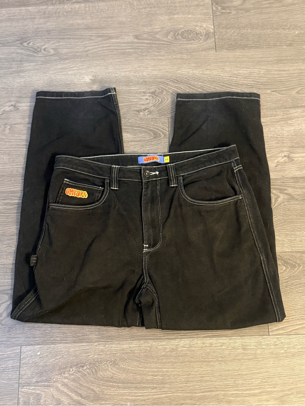 Empyre Black Carpenter Jeans Size 33 Y2K Baggy Skate Denim Contrast Stitch